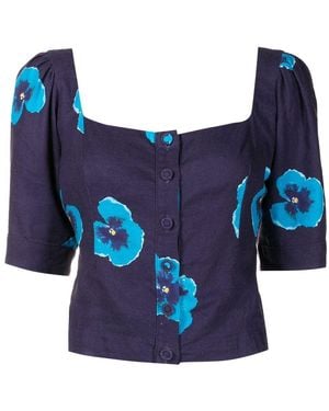 Isolda Button-Front Floral-Print Blouse - Blue