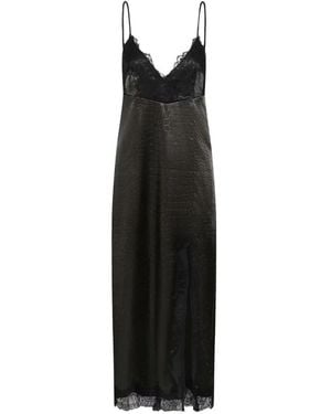 Gestuz Gzleata Crocodile-Effect Lace-Trim Midi Dress - Black