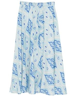 Nimo With Love Ikat-Print Flared Midi Skirt - Blue
