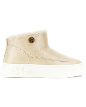 Pinko Leather Platform Boots - Natural