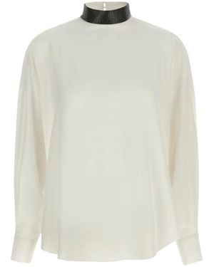 Brunello Cucinelli High-Neck Embellished Blouse - White