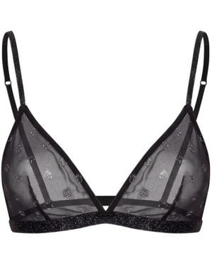 Emporio Armani Logo-Appliqué Glitter-Trim Bra - Black