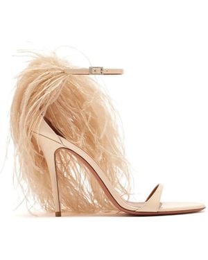 AMINA MUADDI Jerry Feather-Trim Sandals - Natural