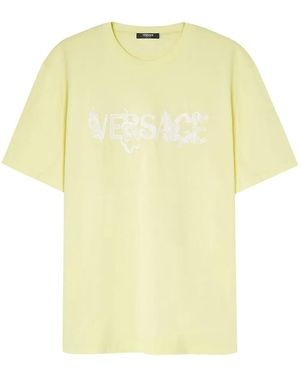 Versace Logo-Embroidered T-Shirt - Yellow