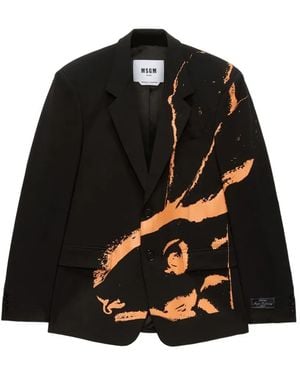 MSGM Sketched Bunnies Graphic Print Jacket - Black