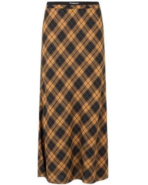 Pinko Rhinestone-Embellished Tartan-Print Skirt - Natural