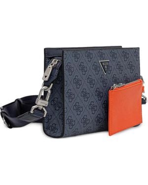Guess Mliano Logo-Monogram Zip-Around Messenger Bag - Blue