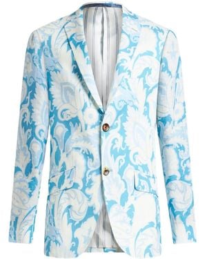 Etro Printed Single-Breasted Cotton Blazer - Blue