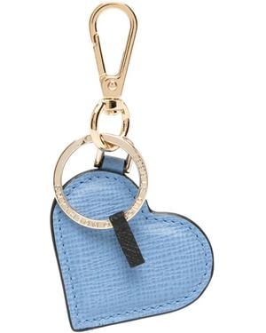 Smythson Heart Leather Keyring - Blue