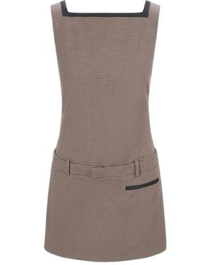 STAUD Check-Pattern Welt-Pocket Mini Dress - Brown