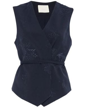 Twinset Embroidered Waistcoat With Belt - Blue