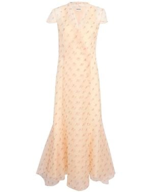 KHAITE Meera Rose-Print Silk Wrap Maxi Dress - White