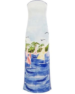 LEO LIN Ava Nautical-Print Midi Dress - White