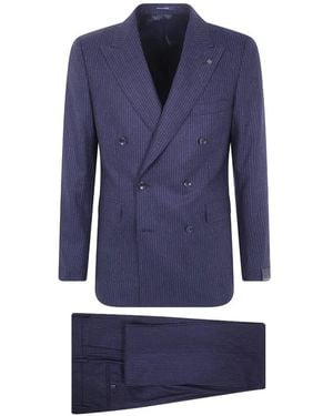 Tagliatore Pinstripe Double-Breasted Suit - Blue