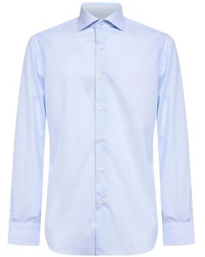 Barba Napoli Chemise À Boutonnière Sur Le Devant - Blue