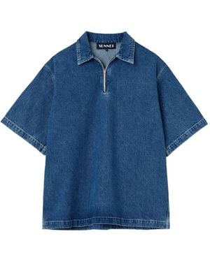 Sunnei Half-Zip Denim Polo Shirt - Blue