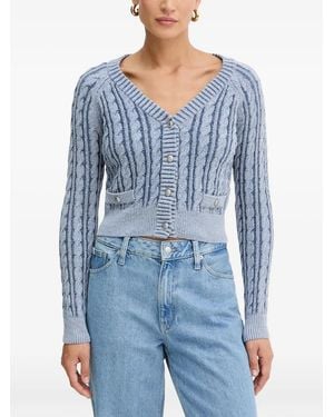 Guess Button-Up Cable-Knit Cardigan - Blue