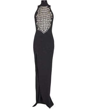 Balmain High-Neck Embellished Slit Maxi Dress - Black