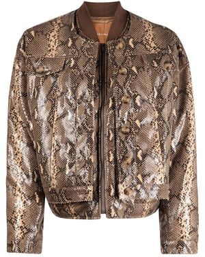 Rejina Pyo Wells Snakeskin-Print Bomber Jacket - Brown
