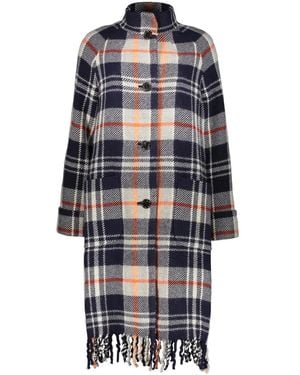 KENZO Checked Wool Coat - Blue