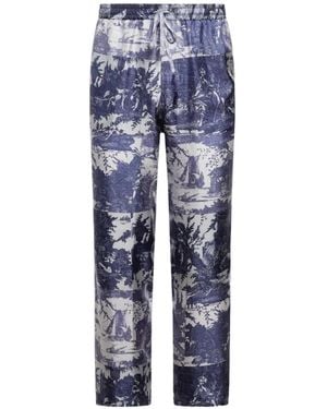 Pierre Louis Mascia Aloe Toile-De-Jouy-Print Straight Trousers - Blue