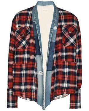 Greg Lauren Plaid Flannel And Denim Cardigan - Blue