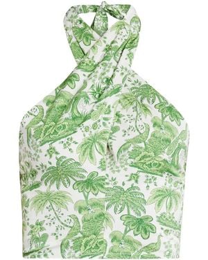 STAUD Kai Botanical-Print Halterneck Top - Green