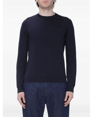 Brooksfield Logo-Embroidered Crew-Neck Jumper - Blue