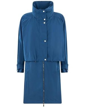 Moorer High-Neck Layered Coat - Blue