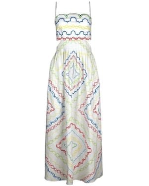 Mary Katrantzou Finley Geometric-Print Cutout Midi Dress - White