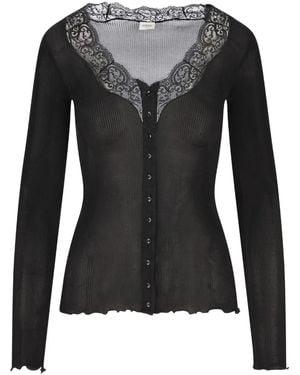 Saint Laurent Lace-Trim Ribbed Cardigan - Black