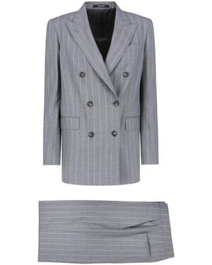 Tagliatore Jasmine Double-Breasted Striped Suit - Grey