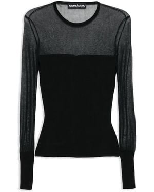 ANDREADAMO Knitted Sheer-Detail Top - Black