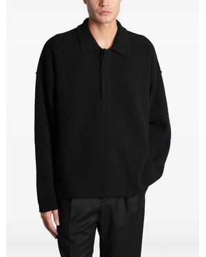 Roberto Collina Ribbed-Knit Polo Shirt - Black