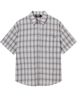 Mini Cream Plaid Pocket Shirt - Grey