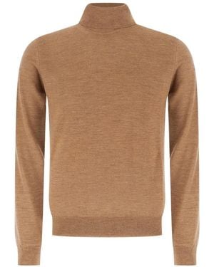 Alpha Studio Roll-Neck Merino Sweater - Brown