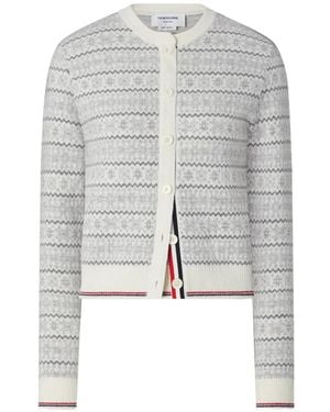 Thom Browne Cárdigan De Lana Merino Con Motivo De Copos De Nieve En Jacquard - Gris