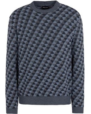 Giorgio Armani Geometric-jacquard Wool Jumper - Blue