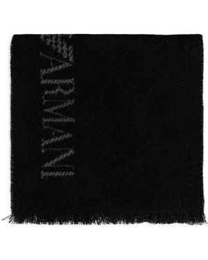 Emporio Armani Logo-Detail Fringed Scarf - Black