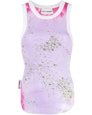 Des Phemmes Embellished Tie-Dyed Stretch-Cotton Tank Top - Purple