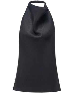 12 STOREEZ Open-Back Linen Top - Black