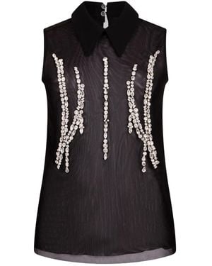 Liu Jo Rhinestone-Embellished Shirt Collar Top - Black