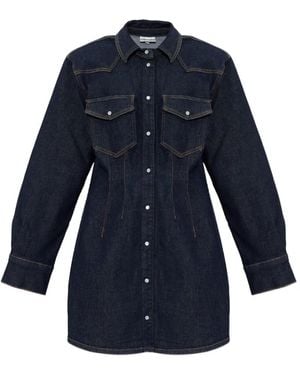 Gestuz Long-Sleeved Chest-Pocket Mini Dress - Blue