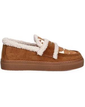 Inuikii Shearling-Trim Cow-Print Loafers - Brown