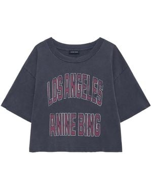Anine Bing Cropped Graphic T-Shirt - Blue