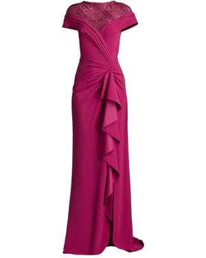 Tadashi Shoji Pleated Lace-Shoulder Gown - Purple