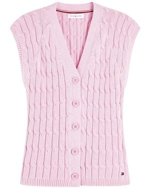 Tommy Hilfiger Cable-Knit Sleeveless Cardigan - Pink