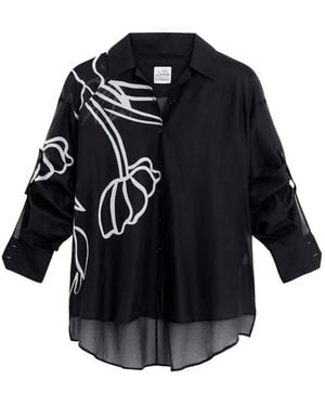 Donde Esteban Tulipanes Floral Cotton Shirt - Black