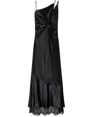 Pinko Ferrari Long Satin Dress With Draping And Lace - Black