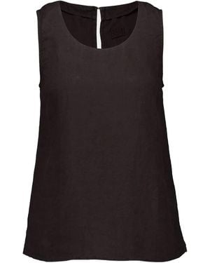 120% Lino Keyhole Cut-Out Sleeveless Top - Black